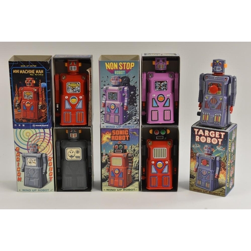 128 - Gang of Five, Wind-Up Robot replicas, Non Stop Robot, Target Robot, Mini Machine Man, Radicon Robot,... 