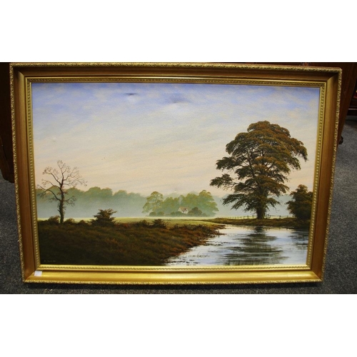 190 - Nick Malone (20th century) The Derwent, September Morning signed, dated 1986, oil on canvas