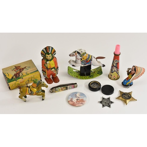 14 - Lone Ranger - a Schylling tin plate wind-up Lone Ranger And Silver;  a tinplate Indian;  County Sher... 