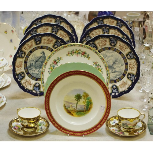 208 - ***Please note amended Description***Copeland Spode Game bird plates, a pair of Coalport hand painte... 