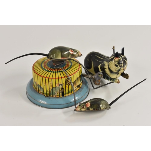 146 - A West German tinplate  Cat Chasing Mouse, clockwork toy