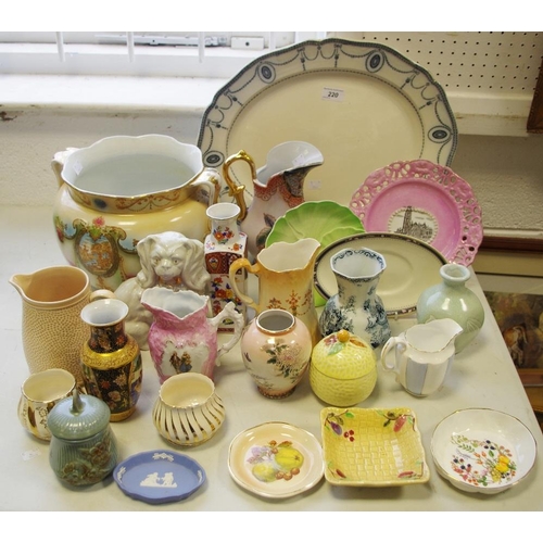 220 - Ceramics - Royal Doulton Countess meat plate; Wedgwood jasperware pin dish; Sylvac pickle jar; Staff... 