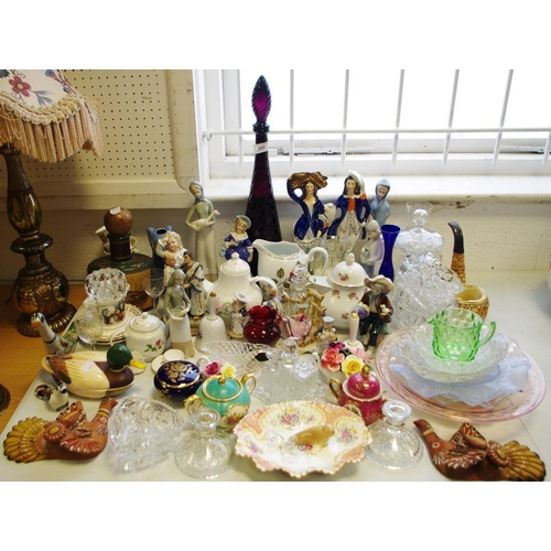 221 - Decorative Ceramics & Glass - various Nao type figures; coloured glass; candlesticks; teapots; Delft... 