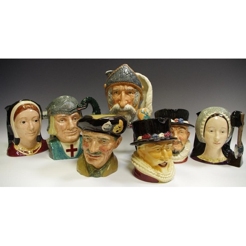 58 - Royal Doulton character jugs including Ann Boleyn D6644, Catherine of Aragon D6643, St. George D6618... 