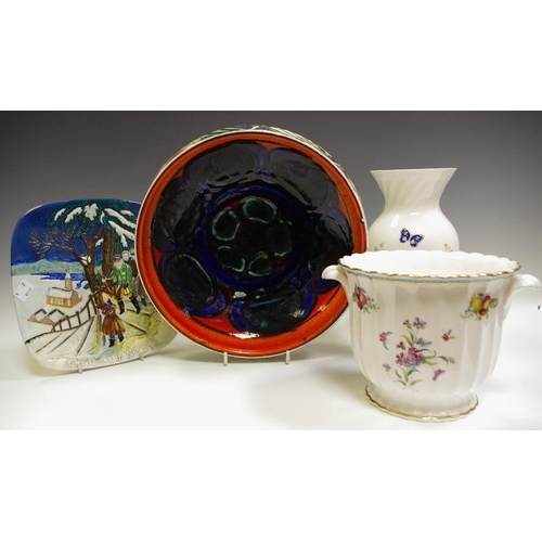 59 - Ceramics- a large Poole bowl, Beswick Christmas in Norway plate, Aynsley vase, Spode jardiniere (4)