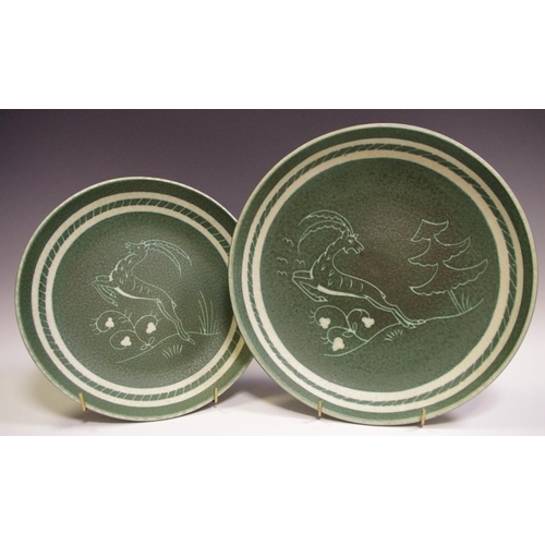 61 - An associated pair of Austrian Art Deco wall plaques, by Gmundner Keramik, each scraffito inscribed ... 