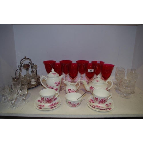 62 - Decorative Ceramics & Glass - a Coalport Divinity Pink part tea setting comprising of teapot and cov... 