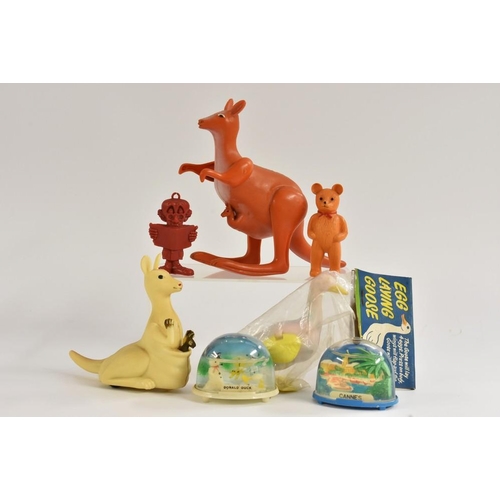 159 - A Mother Kangaroo, windup toy; Friction Kangaroo with Joey that bobs up and down; egg laying Goose, ... 