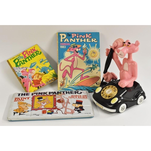 163 - Pink Panther - telephone; book; paint box, by Page of London, 1979; annual, 1983 (4)