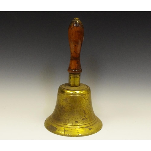 249 - A 19th century school bell marked ''Fiddian'', tactile mahogany handle