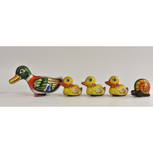 173 - Tinplate - duck with three ducklings, Lehman, West Germany; Snail, Lehman, West Germany
