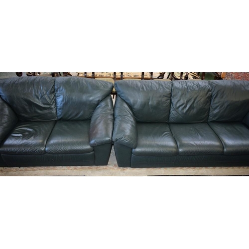 455 - A contemporary green three seat sofa; a conforming two seat (2)