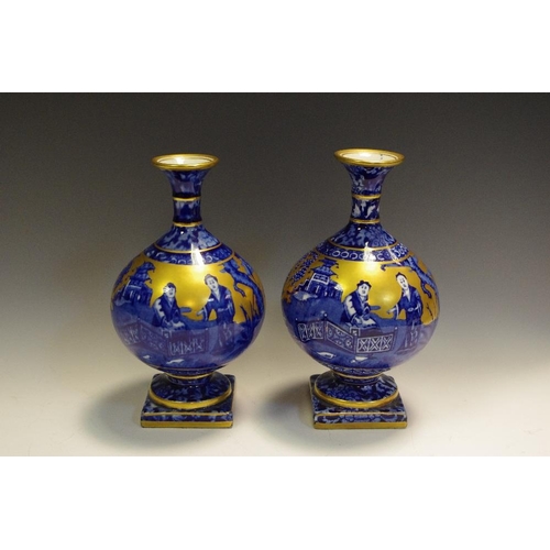 271 - A pair of J. Kent Ye Olde Foley Ware globular vases, decorated in the chinoiserie manner in blue, wh... 