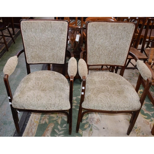 458 - A pair of early 20th century oak bentwood side chairs, one arm stamped 'JW' (2)