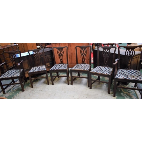 465 - A set of six Chippendale Revival mahogany dining chairs, comprising four side chairs and a pair of c... 