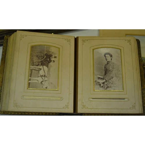 28 - A leather bound late Victorian photo album;  J.Newby Cattle Watering watercolour, signed and framed;... 