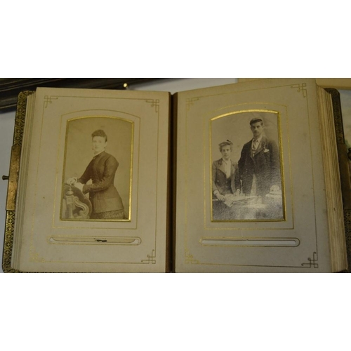 28 - A leather bound late Victorian photo album;  J.Newby Cattle Watering watercolour, signed and framed;... 