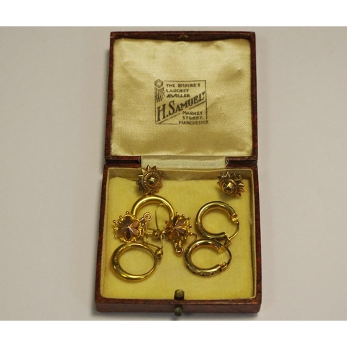 293 - 9ct gold earrings, four pairs, 7g gross.