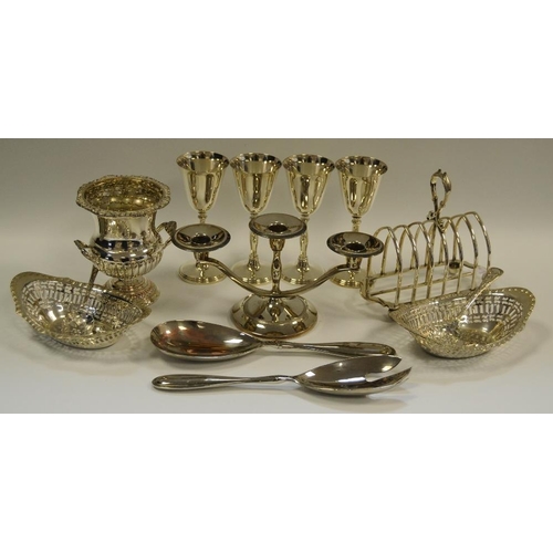 318 - Plated Ware - a toast rack, goblets, sweetmeat dishes, fruit spoons.