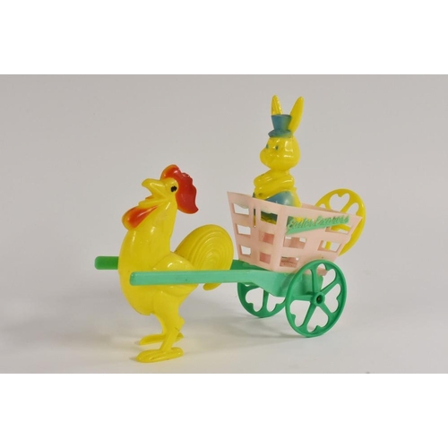 241 - Cockerel pulling cart with bunny inside, by Rosenthal, plastic, very delicate