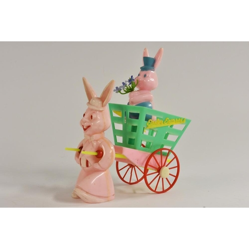 242 - Bunny pulling cart with smaller bunny inside, by Rosenthal, plastic, very delicate