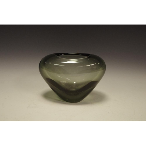 333 - A Holmegaard smoked grey glass flattened ovoid vase, designed by Per Lutken, 20cm wide, engraved mar... 