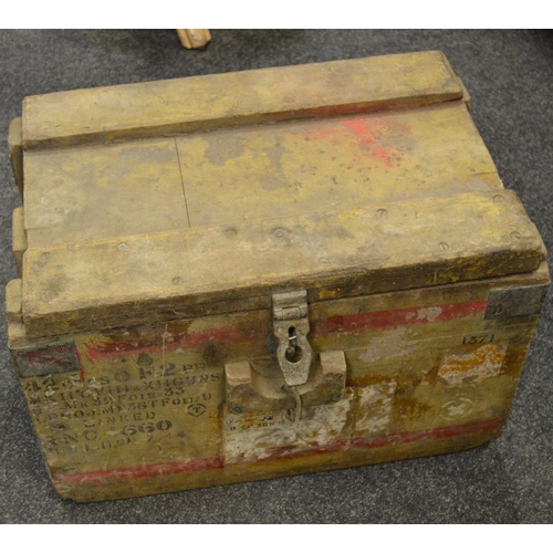 365 - A Military ammunition box, stamped to sides.