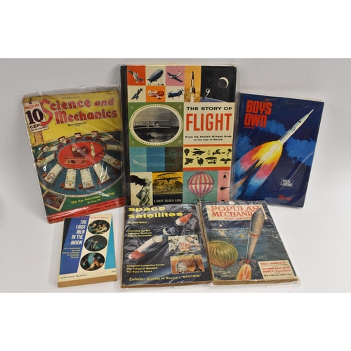 292 - The First Men in the Moon, 1964 edition, HG Wells; Space Satellites book; 1953 Popular Mechanics; Bo... 