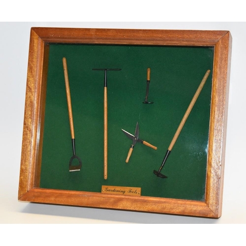3 - An array of Dolls house gardening tools, in presentation case