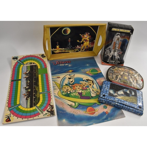 36 - Tray with Space Scene, 50's; pencil case showing Astronaut in Space, and inside Apollo, 60's; Space ... 