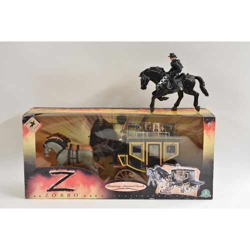 44 - A Giochi Zorro Runaway Armoured Coach; Zorro on horse, press button, horse throws Zorro off (Zorro b... 