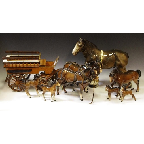 69 - Equine Interest - a large Melba type Horse; a pair of Horses and Cart; a Beswick model  Mare, brown ... 