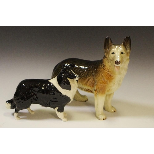 71 - A Beswick Border Collie, in black and white, printed marks to front paws; a Melba Alsatian (2)