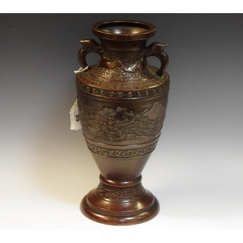 89 - A large Japanese bronze two handled vase