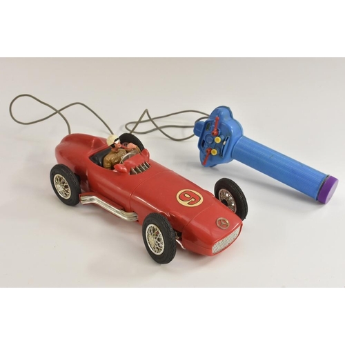 93 - Toys - Racing Car, plastic, 60's, made in Hong Kong, steering wheel pops open engine hood, with remo... 