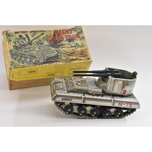 94 - A Giant M-75 Tank, made in Japan, tinplate, battery operated, boxed