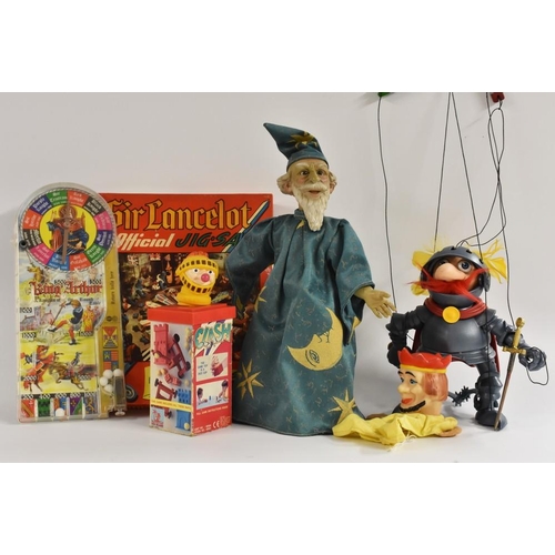 95 - Games - Arthurian Collection, Merlin figure;  a King Arthur Bagatelle;  King Arthur hand puppet;   K... 