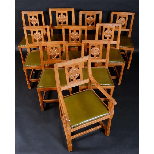 1579 - Wilf Hutchinson, Squirrelman - a set of ten oak dining chairs, comprising eight side chairs and a pa... 