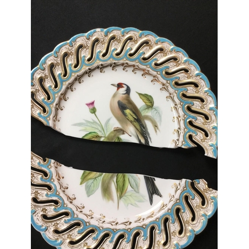 43 - A set of eight Minton Ornithological dessert plates, each painted with a bird, Bullfinch, Magpie, Ni... 