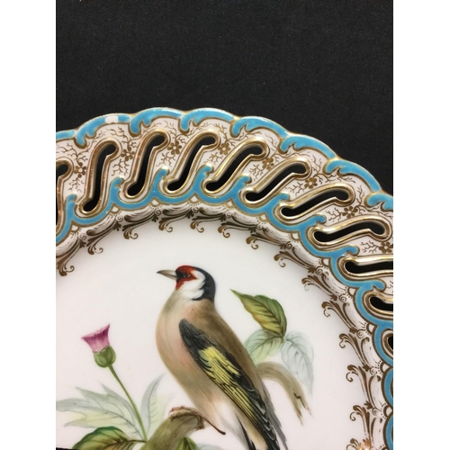 43 - A set of eight Minton Ornithological dessert plates, each painted with a bird, Bullfinch, Magpie, Ni... 