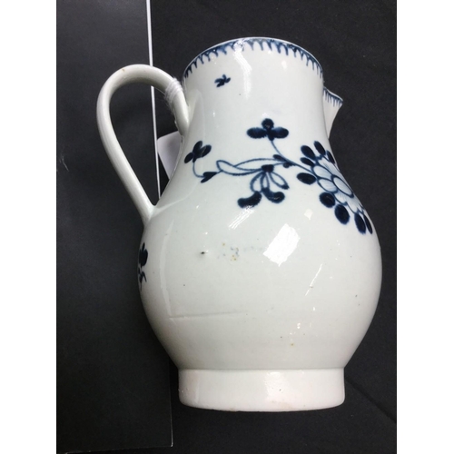 56 - A Liverpool baluster jug, painted with flowers in underglaze blue, 12cm high, c.1770