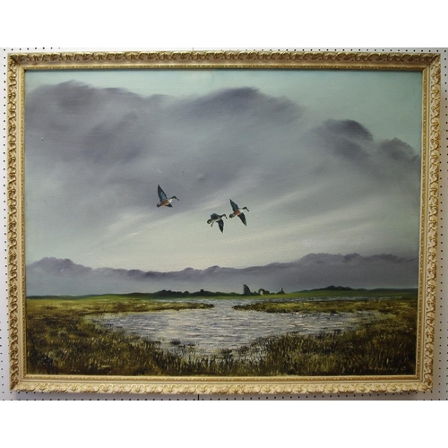 126 - George A Chatteraway  Wildfowl in Flight signed, dated 69,  oil on canvas, 71cm x 91cm