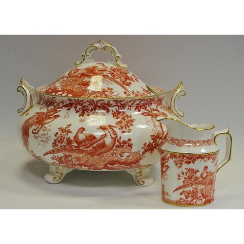 14 - A Royal Crown Derby red Avesbury pattern soup tureen and cover, seconds, a similar milk jug.