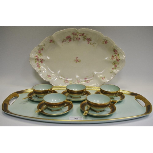 15 - A Continental coffee set, for five, tray ensuite, a 20th century tray.