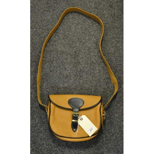 317 - Shooting -A London tan leather cartridge shoulder bag, brass mounts, by Horse Hound and Rider.