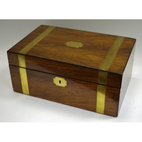 36 - A Victorian brass bound walnut writing box, fitted interior, c.1880