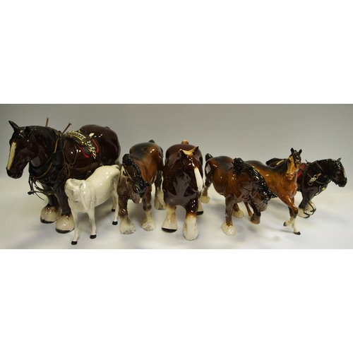 53 - A Beswick Chestnut Gelding, a Beswick shire, a Doulton grey mare, etc (7).