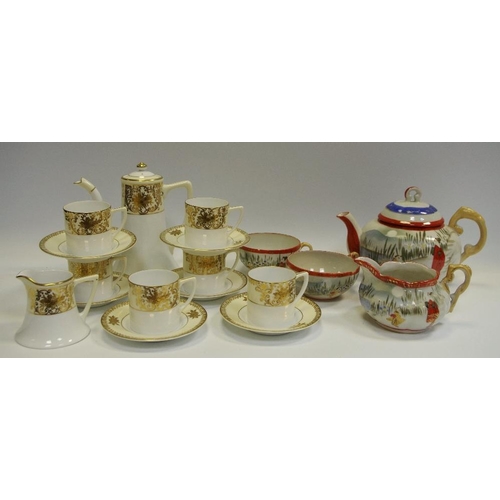 54 - Ceramics - a Noritake gilt and cream pillory six setting coffee service inc coffee pot, cream jug, e... 