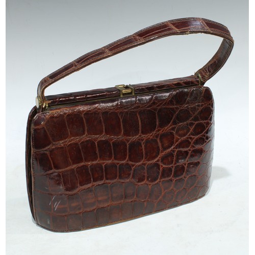 410 - Fashion - a vintage brown crocodile handbag; a vintage Mappin & Webb brown snakeskin type handbag (2... 