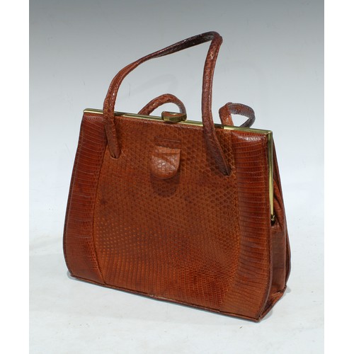 410 - Fashion - a vintage brown crocodile handbag; a vintage Mappin & Webb brown snakeskin type handbag (2... 